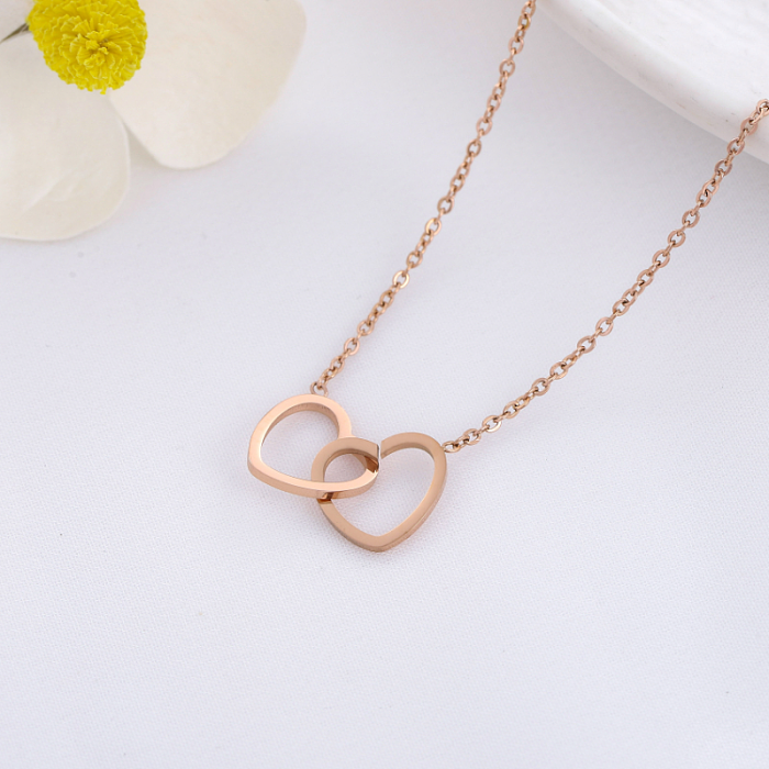 Simple Style Heart Shape Stainless Steel  Hollow Out Pendant Necklace