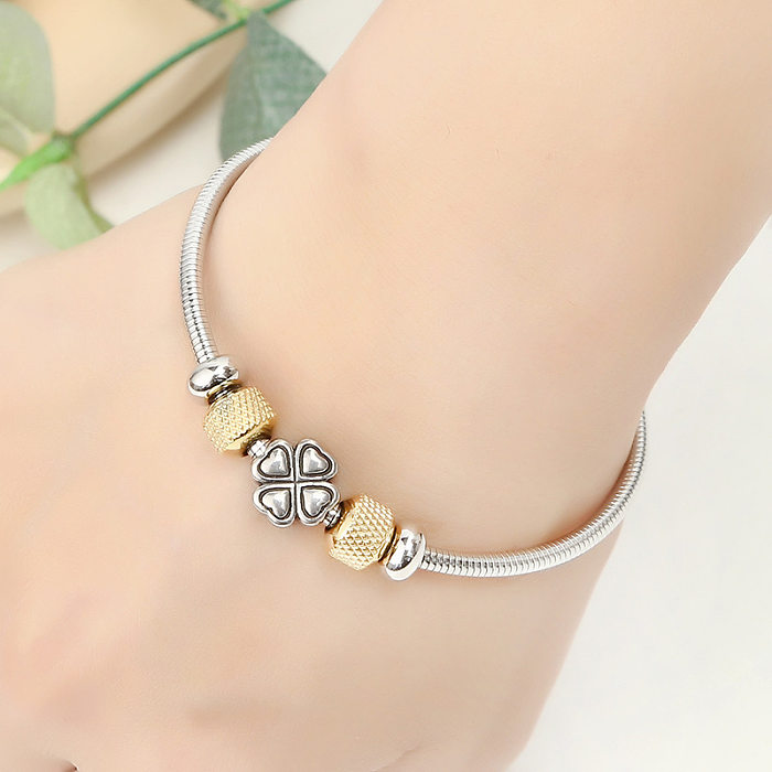 Retro Four Leaf Clover Stainless Steel Bangle 1 Piece