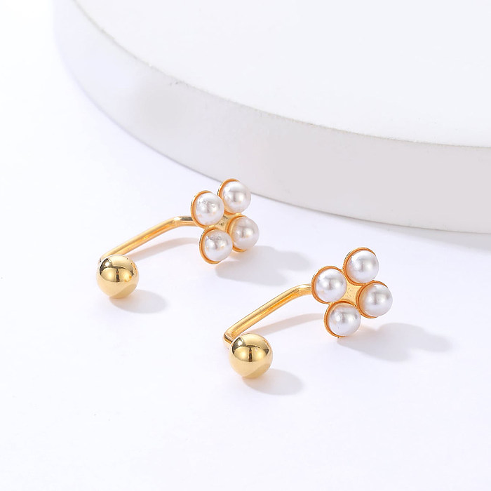Boucles d'oreilles créatives et simples en acier inoxydable plaqué or 18 carats, petites perles