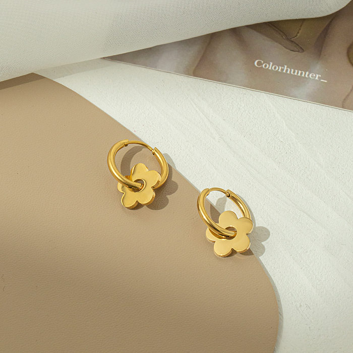 1 Pair Elegant Flower Plating Stainless Steel 18K Gold Plated Earrings