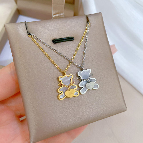 Cartoon Style Bear Stainless Steel Plating Gold Plated Pendant Necklace