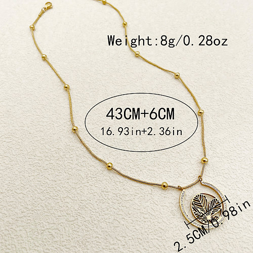 Classical Roman Style Leaves Stainless Steel  Plating Hollow Out Gold Plated Pendant Necklace