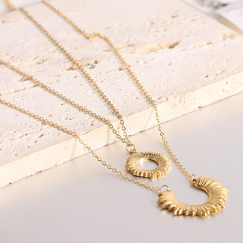 Classic Style Sun Stainless Steel 18K Gold Plated Double Layer Necklaces In Bulk