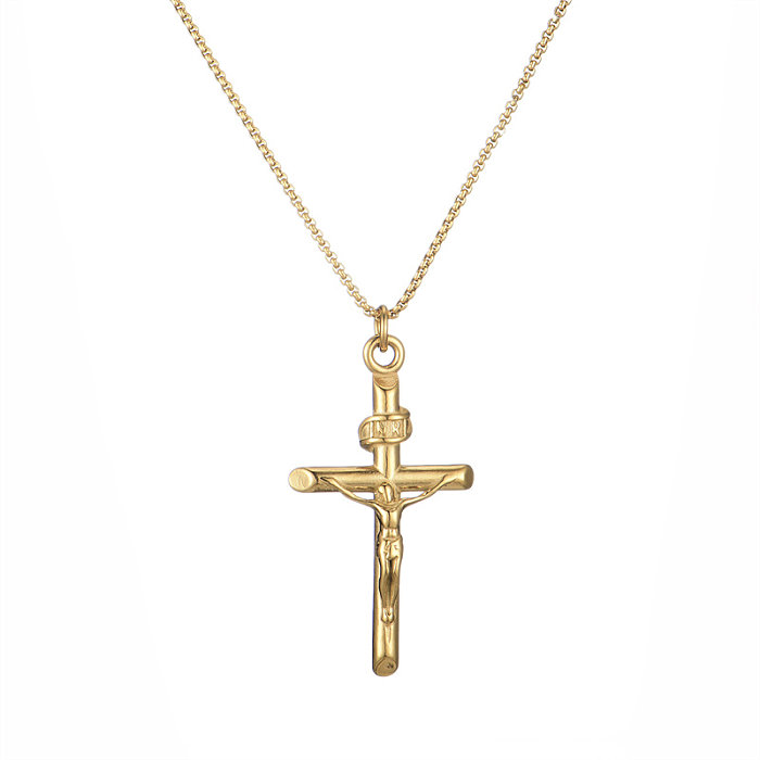 Estilo simples estilo clássico cruz aço inoxidável polimento chapeamento banhado a ouro pingente colar