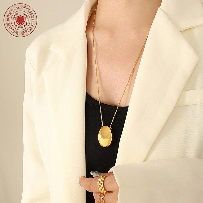 Simple Retro Geometric Oval Pendant Stainless Steel Gold-plated Long Necklace