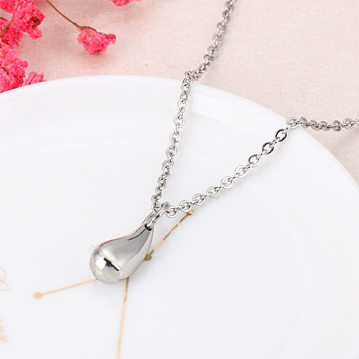 Creative Glossy Water Drop Necklace Simple Water Drop Pendant Stainless Steel  Necklace