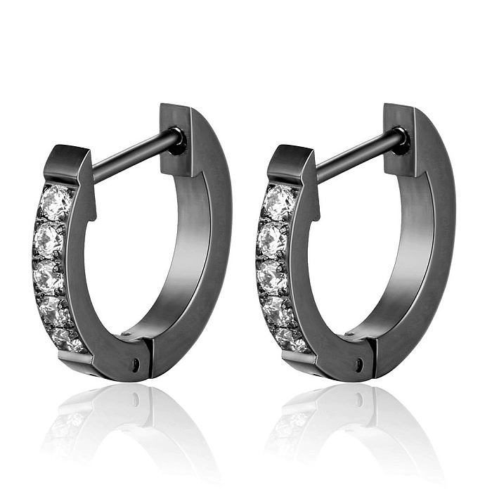 Pendientes redondos de acero inoxidable con diamantes de imitación artificiales, estilo simple, 1 par