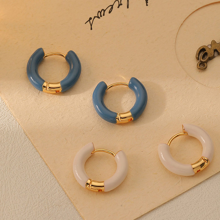 1 Pair Simple Style Circle Enamel Plating Stainless Steel  Stainless Steel 18K Gold Plated Earrings