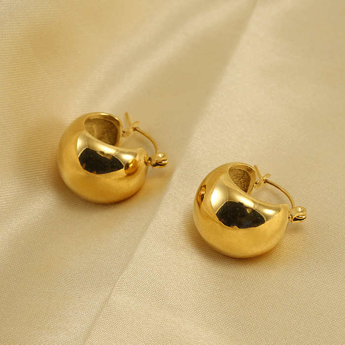Wholesale 1 Pair Simple Style C Shape Stainless Steel  18K Gold Plated Hoop Earrings