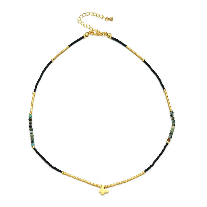 Damen-Halskette aus Edelstahl in Herzform mit türkisfarbenen Perlen