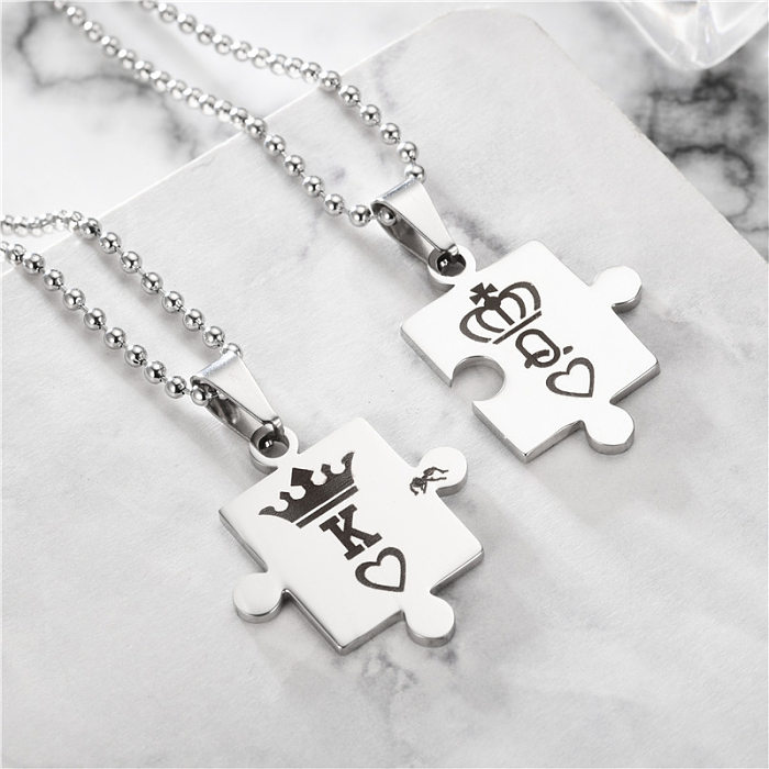 Fashion Fashion Ornament Stainless Steel  Couple K Q Crown Necklace Set