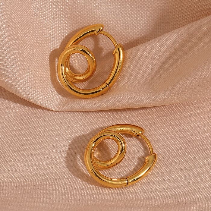 Europäisch und amerikanisch beliebter, stilvoller, einfacher, leichter Luxus-Ohrring-Schmuck, Edelstahl-plattierte 18-Karat-Gold-Doppelschicht-Wicklungs-Spiral-Ohrringe