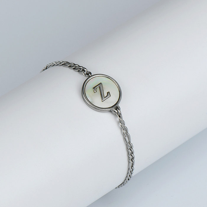 Simple Style Letter Stainless Steel Bracelets Inlay Shell Stainless Steel Bracelets
