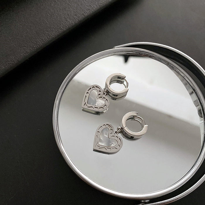 Fashion Heart Shape Stainless Steel Plating Shell Dangling Earrings 1 Pair