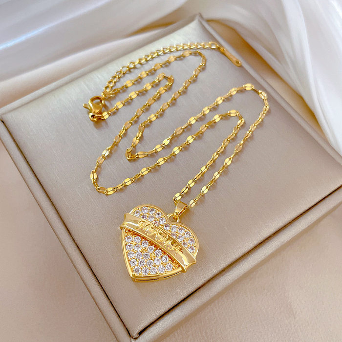 Luxuriöse Halskette mit Anhänger in Herzform aus Edelstahl mit Kupferbeschichtung und Inlay aus Zirkon