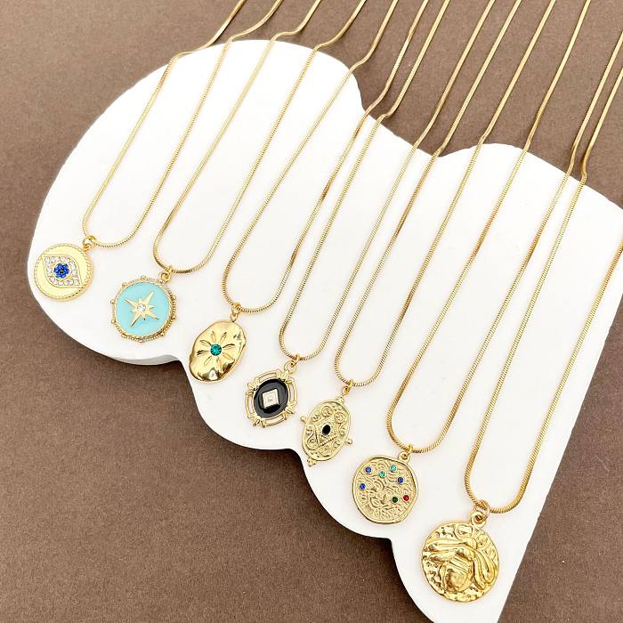 Fashion Round Water Droplets Stainless Steel  Plating Inlay Artificial Gemstones Pendant Necklace 1 Piece