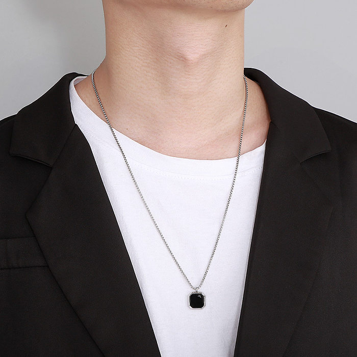 Collier Long avec pendentif en époxy, carré Punk en acier inoxydable, en acier inoxydable