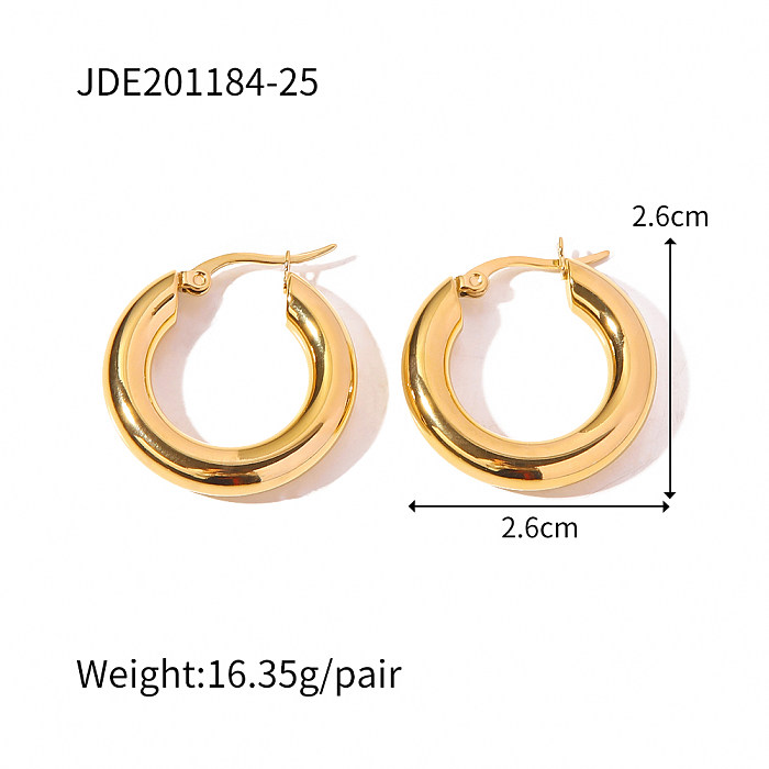1 Pair INS Style Round Stainless Steel  Plating Hoop Earrings