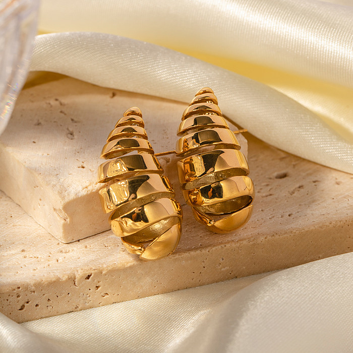 1 Paar elegante, schlichte Ohrstecker aus Edelstahl mit Wassertropfen, spiralförmig, streifenförmig, 18 Karat vergoldet