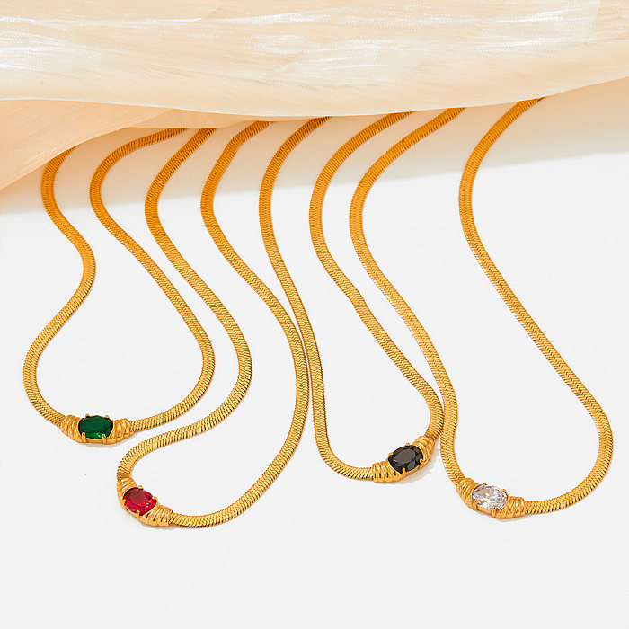 Schlichter Stil, einfarbige Halskette aus Edelstahl mit Zirkoneinlage