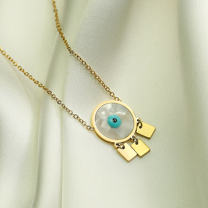 Wholesale 1 Piece Classic Style Devil'S Eye Stainless Steel 18K Gold Plated Shell Pendant Necklace