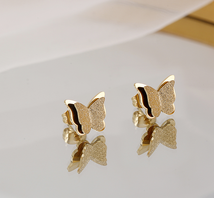 1 Pair Simple Style Butterfly Stainless Steel  Plating Ear Studs