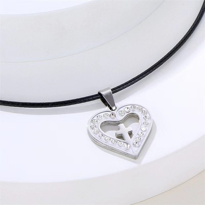 Basic Simple Style Heart Shape Stainless Steel  Plating Inlay Zircon Gold Plated Silver Plated Pendant Necklace