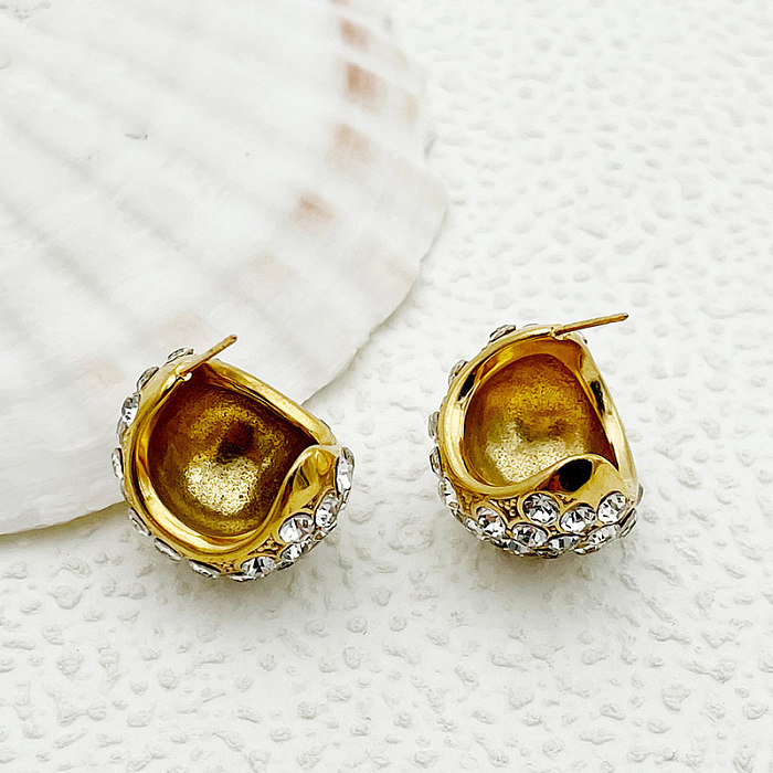 1 Pair Elegant Lady C Shape Plating Inlay Stainless Steel  Zircon Gold Plated Ear Studs