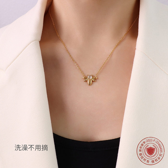 Collier avec pendentif en opale d'abeille, Animal à la mode, Simple, en acier inoxydable, vente en gros