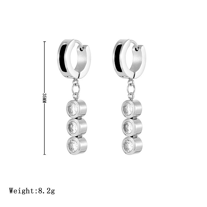 1 paire de boucles d'oreilles pendantes en acier inoxydable et Zircon, Style Simple, placage géométrique