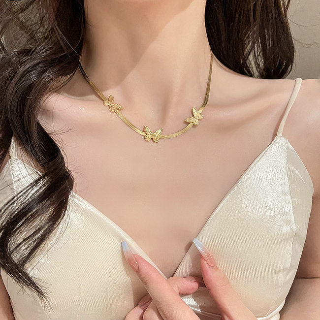 Schlichte, vergoldete Halskette mit Schmetterlings-Edelstahlbeschichtung