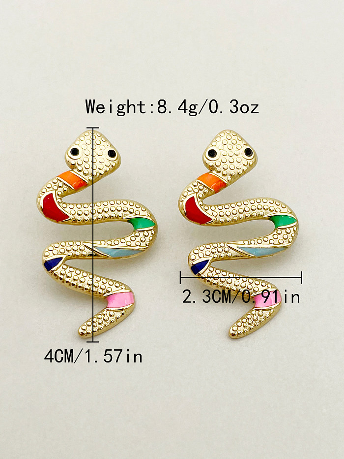 1 Pair Exaggerated Funny Snake Polishing Enamel Plating Stainless Steel  Gold Plated Ear Studs