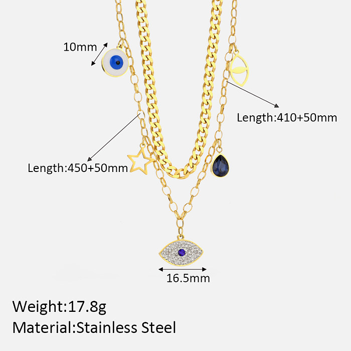 Simple Style Shiny Eye Stainless Steel  Plating Inlay Zircon 18K Gold Plated Double Layer Necklaces