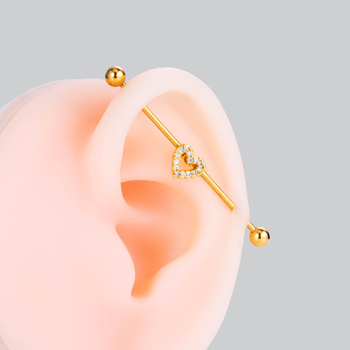 1 Piece Simple Style Cross Heart Shape Snake Plating Inlay Stainless Steel  Zircon 18K Gold Plated Ear Studs