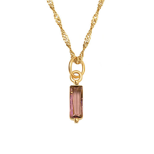 Elegant Geometric Stainless Steel Inlay Birthstone Pendant Necklace