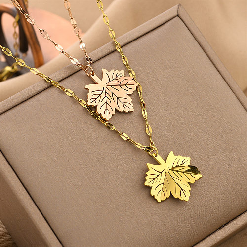 Retro Maple Leaf Stainless Steel Necklace