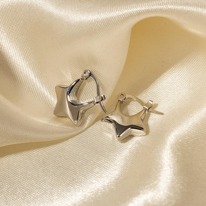 1 par de pendientes chapados en oro blanco de acero inoxidable con revestimiento de estrella estilo IG