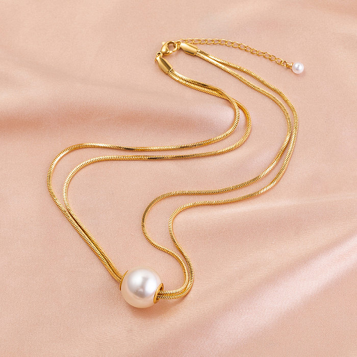 Damen-Halsketten mit geometrischen Imitationsperlen aus Edelstahl mit Perlenschicht