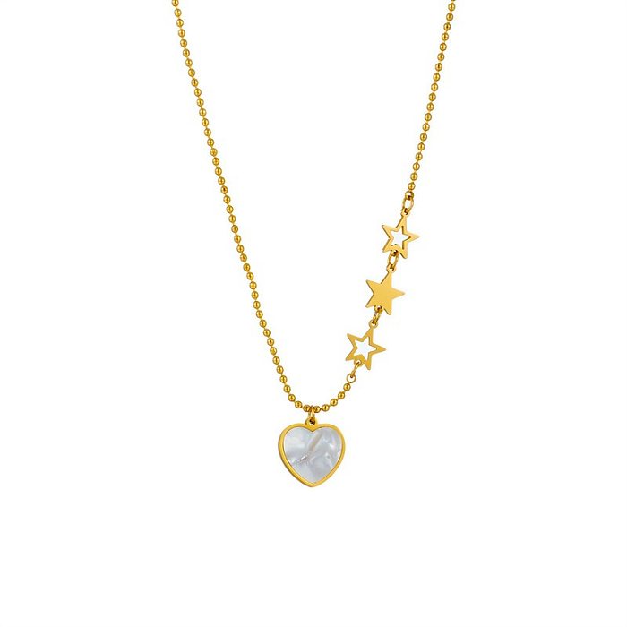 Glam estilo coreano pentagrama formato de coração revestimento de aço inoxidável concha banhada a ouro 18K colar com pingente