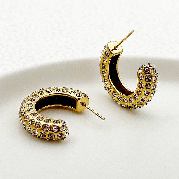 1 Pair Simple Style C Shape Plating Inlay Stainless Steel  Zircon Gold Plated Ear Studs
