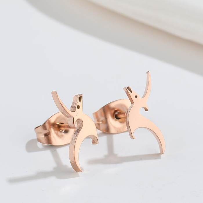 1 Pair Fashion Dog Dinosaur Giraffe Stainless Steel Ear Studs