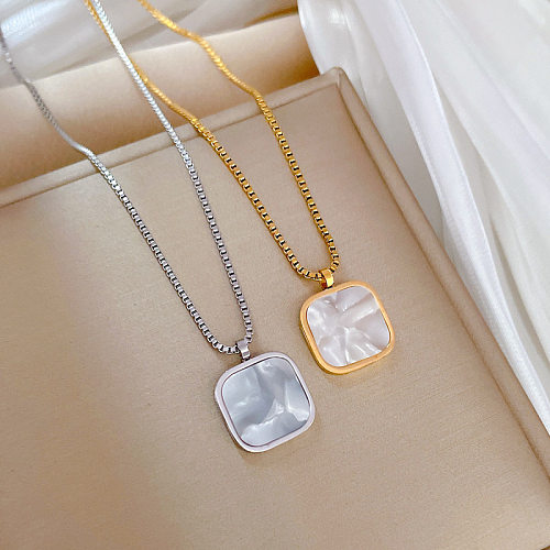 Collier pendentif fritillaire carré en acier inoxydable, Style Simple, incrustation de cuivre