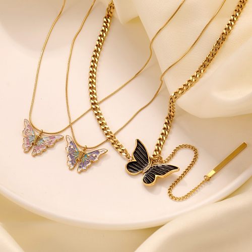 Cute Butterfly Stainless Steel  Polishing Plating Gold Plated Pendant Necklace