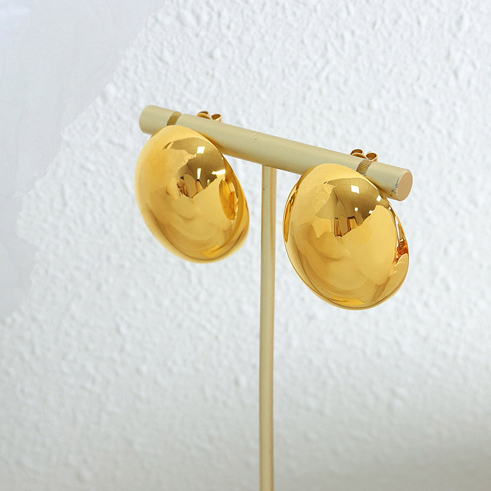 1 Paar schlichte, künstlerische, ovale Ohrstecker aus Edelstahl mit 18-Karat-Vergoldung