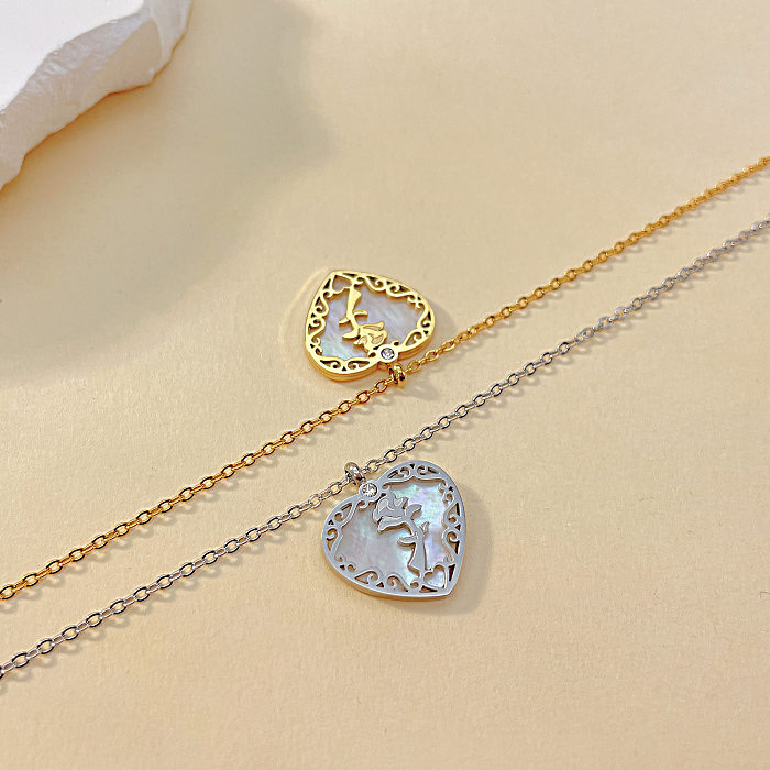 Modern Style Heart Shape Stainless Steel Zircon Pendant Necklace In Bulk