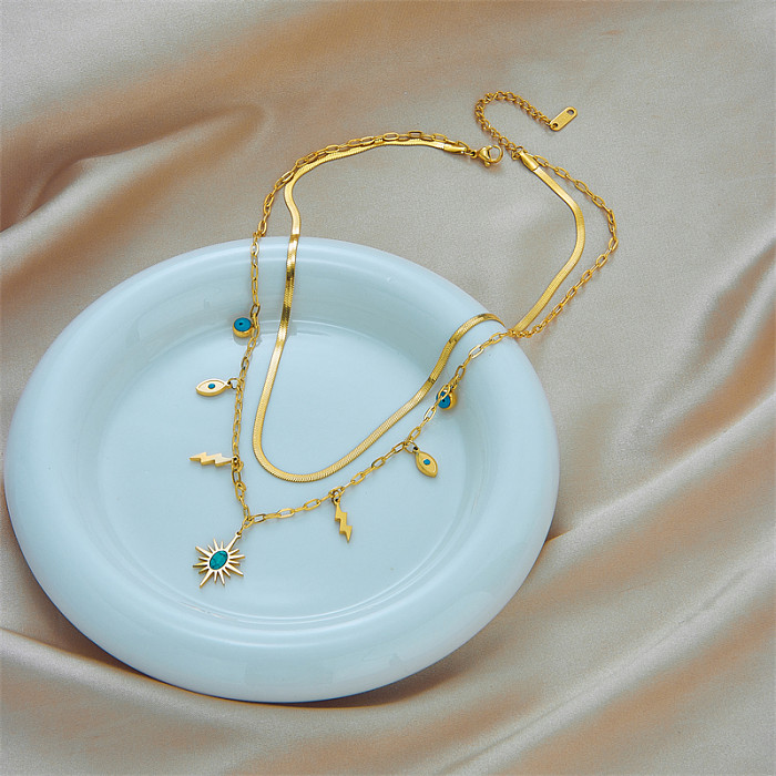 Moda retrô estilo coreano geométrico aço inoxidável em camadas colares 1 peça