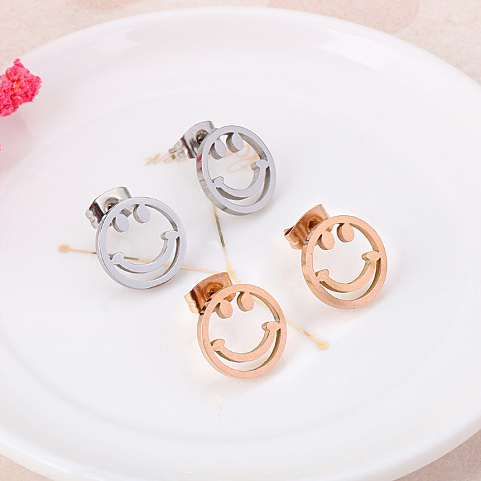 Simple Korean Smiling Face Hollow Stainless Steel  Earrings Wholesale jewelry