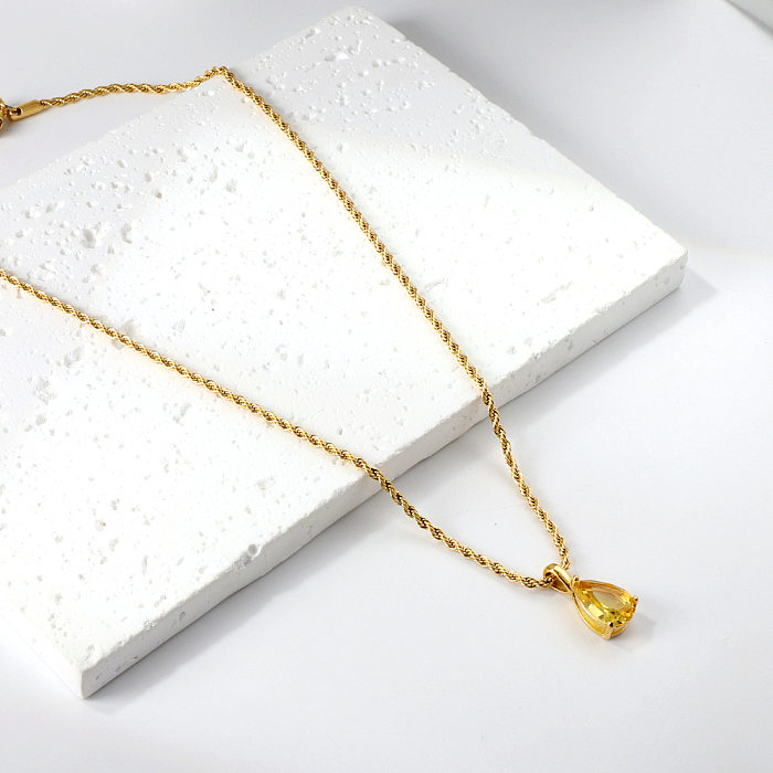 Elegant Water Droplets Stainless Steel  Plating Inlay Zircon Gold Plated Pendant Necklace