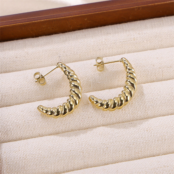 1 paire de clous d'oreilles en acier inoxydable plaqué or 18 carats, Style romain Simple, Style britannique, plaqué lune