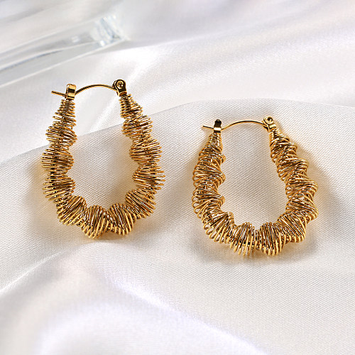 1 Paar handgefertigte Retro-Ohrringe aus Edelstahl mit 18 Karat vergoldeter Spirale und Streifenpolitur